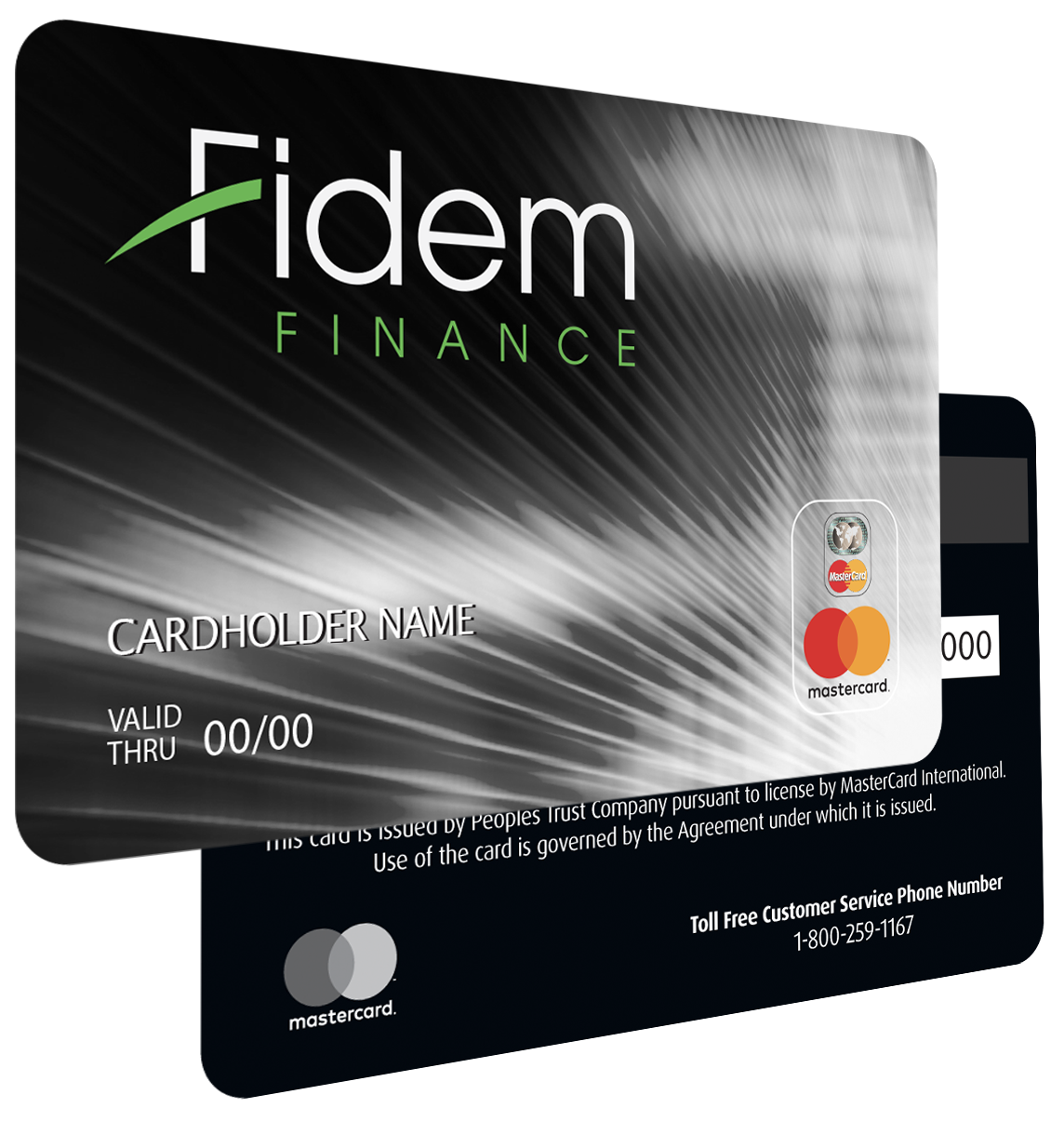 Front & back of Fidem MasterCard® Credit Card for bankruptcy, low credit or consumer proposal applicants.